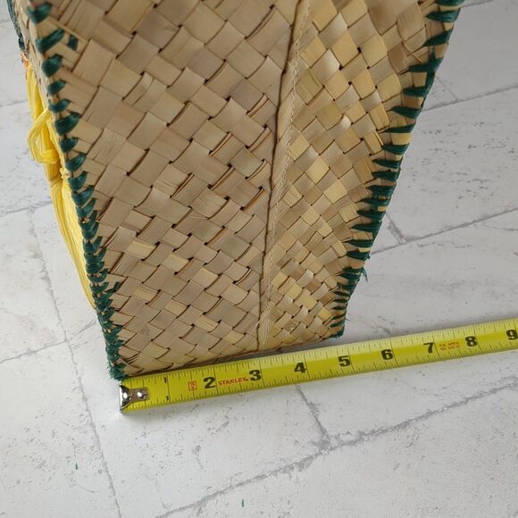 Vintage Large Woven Straw Raffia Bag Tote 1960s MCM Beach Floral - Picture 13 of 16